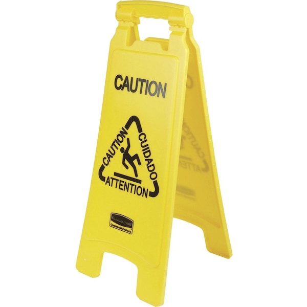 Rubbermaid Commercial Multi-Lingual Caution Floor Sign, 25" Height, 11" Width, Plastic, Rectangular RCP611200YWCT - main